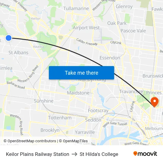 Keilor Plains Railway Station to St Hilda's College map