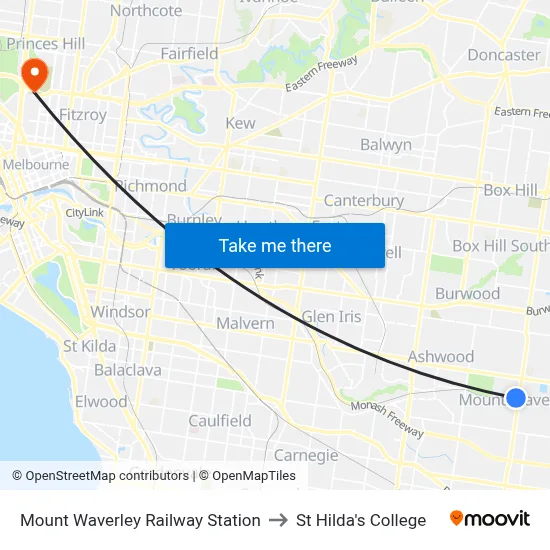 Mount Waverley Railway Station to St Hilda's College map