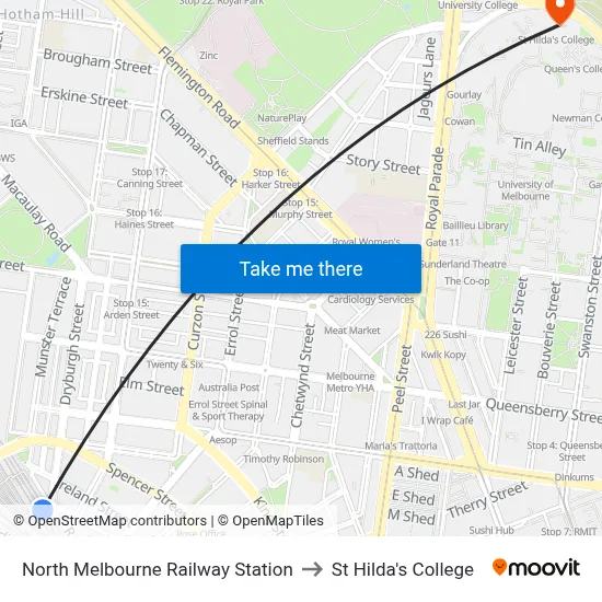 North Melbourne Railway Station to St Hilda's College map