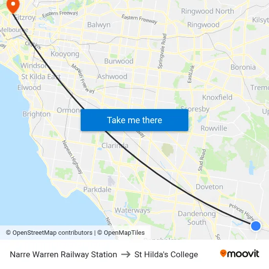 Narre Warren Railway Station to St Hilda's College map