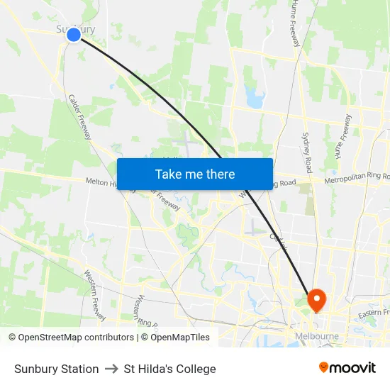 Sunbury Station to St Hilda's College map