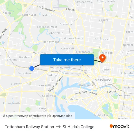 Tottenham Railway Station to St Hilda's College map