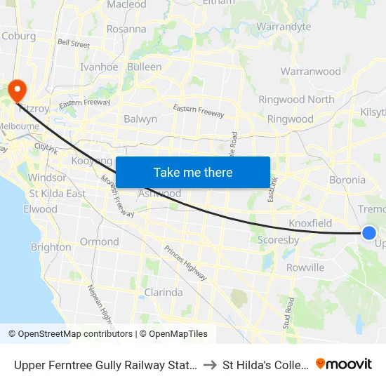 Upper Ferntree Gully Railway Station to St Hilda's College map