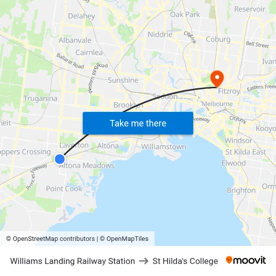Williams Landing Railway Station to St Hilda's College map