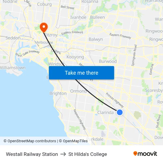 Westall Railway Station to St Hilda's College map