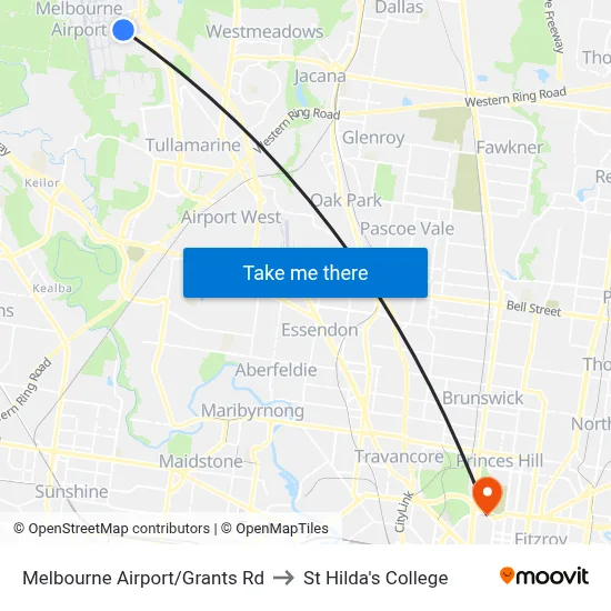 Melbourne Airport/Grants Rd to St Hilda's College map