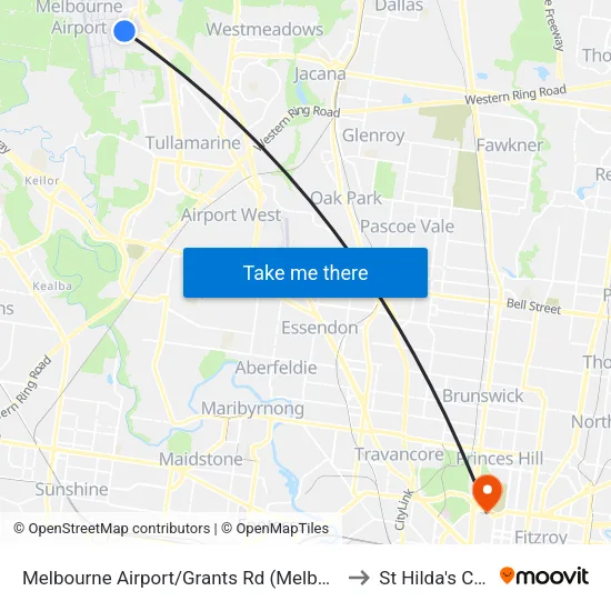 Melbourne Airport/Grants Rd to St Hilda's College map