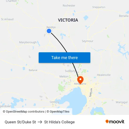 Queen St/Duke St to St Hilda's College map