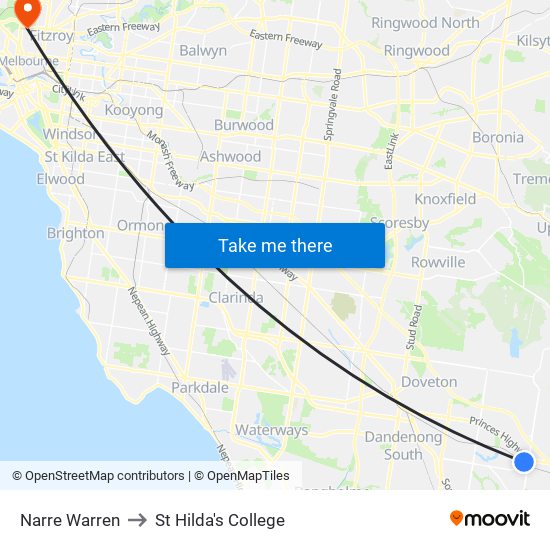Narre Warren to St Hilda's College map