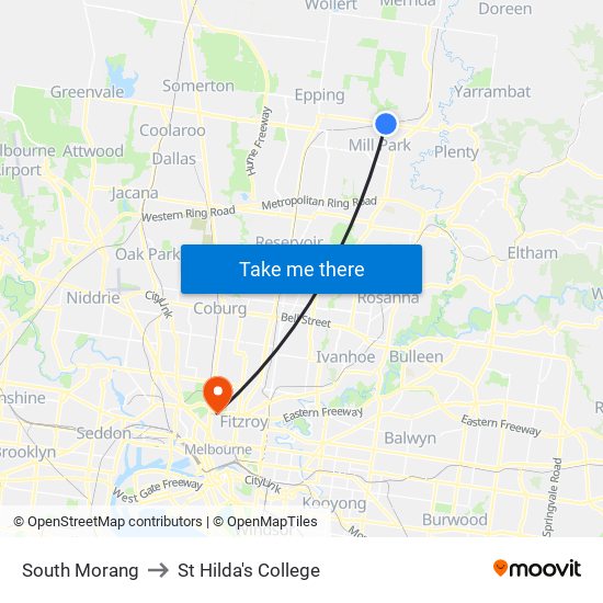 South Morang to St Hilda's College map