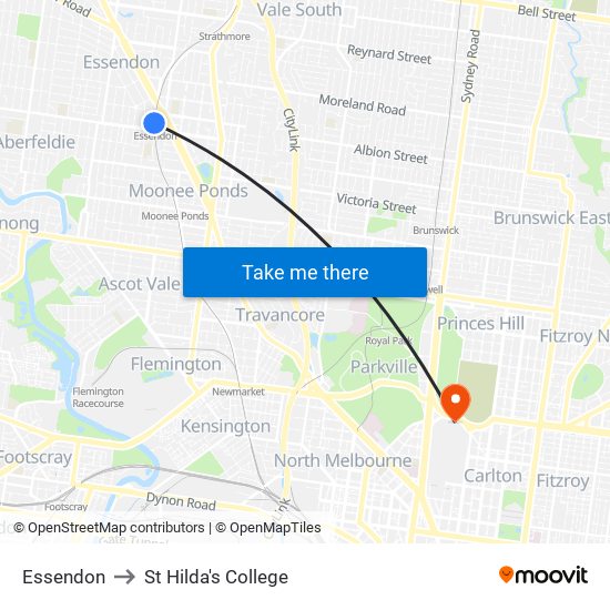 Essendon to St Hilda's College map