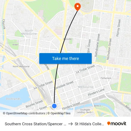 Southern Cross Station/Spencer St to St Hilda's College map