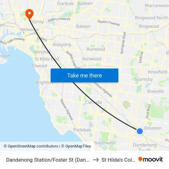 Dandenong Station/Foster St to St Hilda's College map