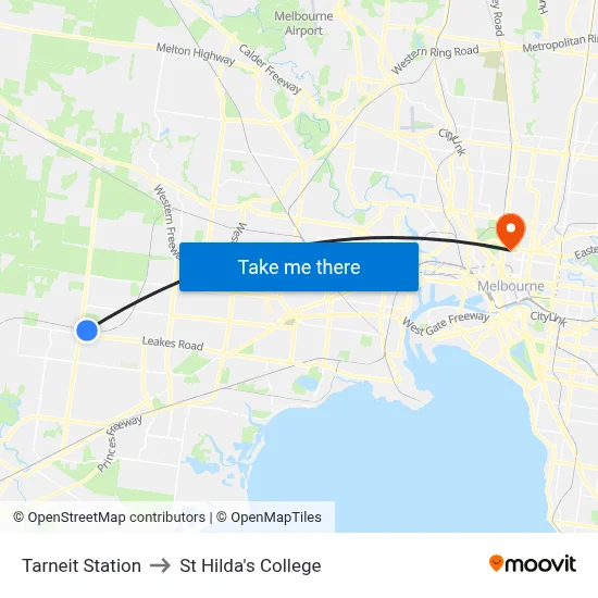 Tarneit Station to St Hilda's College map