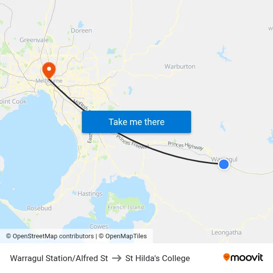 Warragul Station/Alfred St to St Hilda's College map