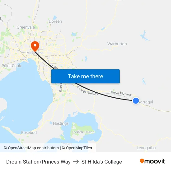 Drouin Station/Princes Way to St Hilda's College map