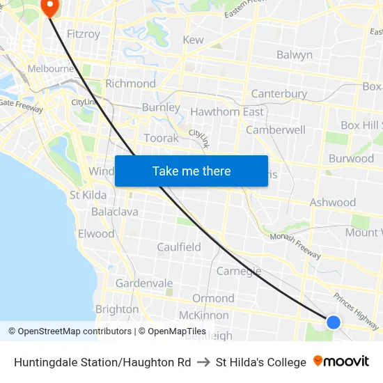 Huntingdale Station/Haughton Rd to St Hilda's College map