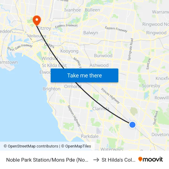 Noble Park Station/Mons Pde to St Hilda's College map