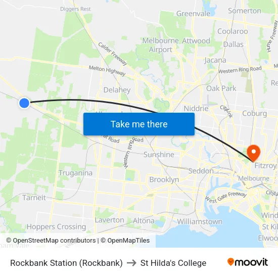 Rockbank Station to St Hilda's College map