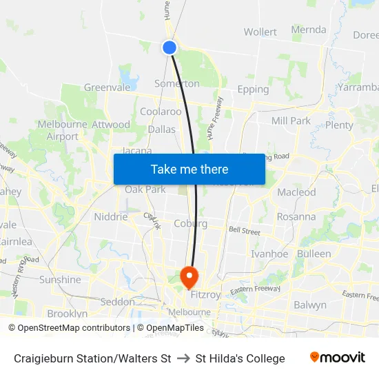 Craigieburn Station/Walters St to St Hilda's College map