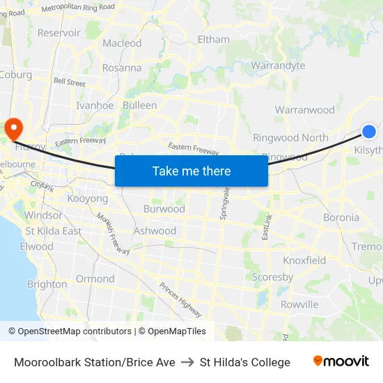 Mooroolbark Station/Brice Ave to St Hilda's College map