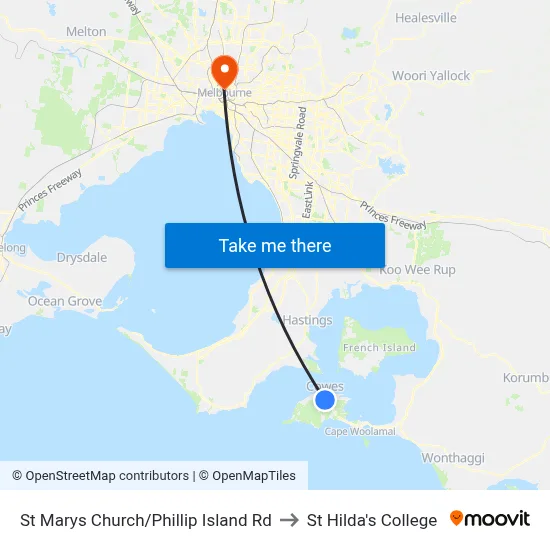 St Marys Church/Phillip Island Rd to St Hilda's College map