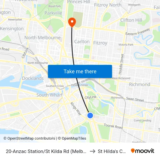Anzac Station/St Kilda Rd #20 to St Hilda's College map