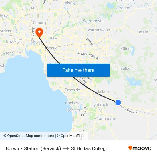 Berwick Station to St Hilda's College map