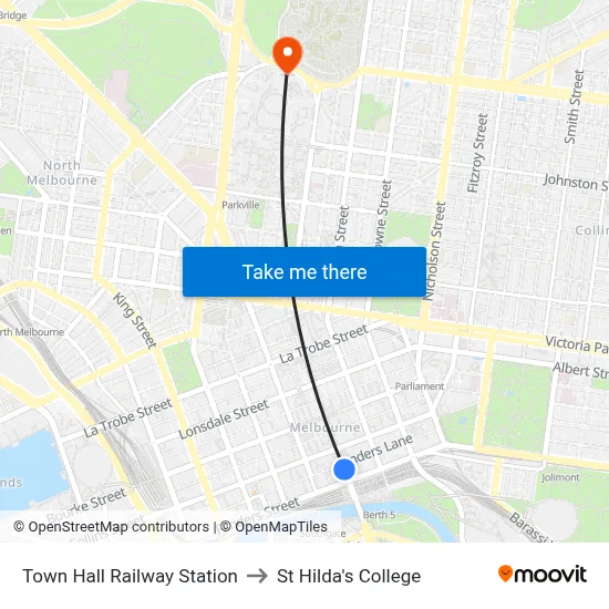 Town Hall Railway Station to St Hilda's College map