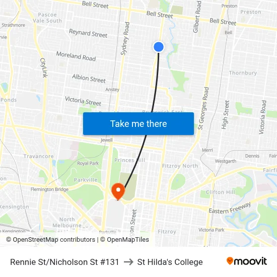Rennie St/Nicholson St #131 to St Hilda's College map