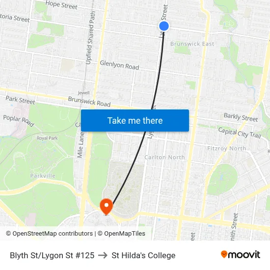 Blyth St/Lygon St #125 to St Hilda's College map