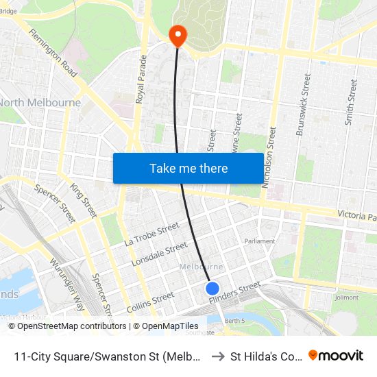 11-City Square/Swanston St (Melbourne City) to St Hilda's College map