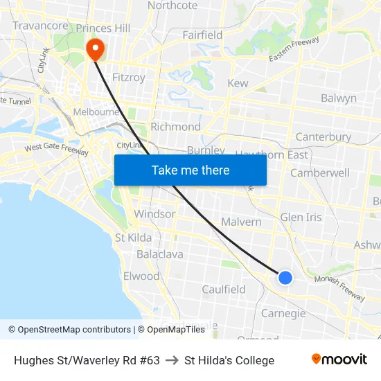 Hughes St/Waverley Rd #63 to St Hilda's College map