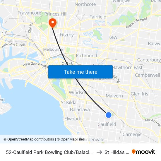 52-Caulfield Park Bowling Club/Balaclava Rd (Caulfield North) to St Hilda's College map