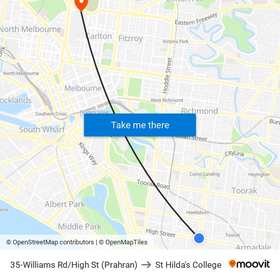 35-Williams Rd/High St (Prahran) to St Hilda's College map