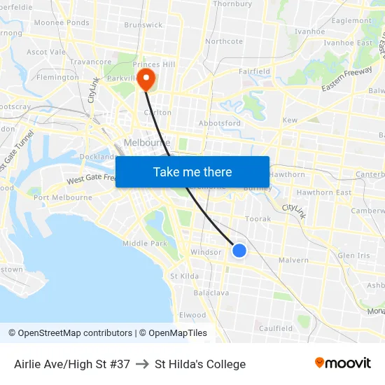Airlie Ave/High St #37 to St Hilda's College map