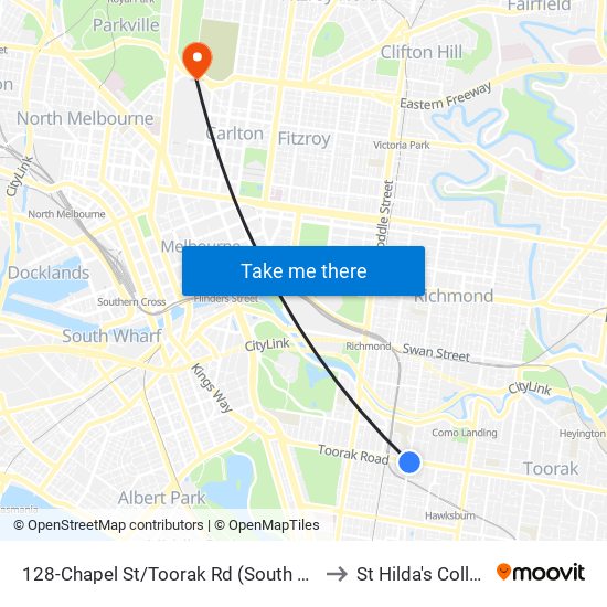 128-Chapel St/Toorak Rd (South Yarra) to St Hilda's College map