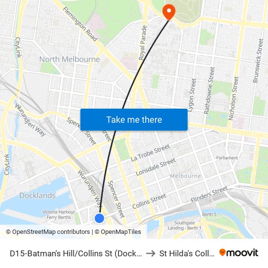 D15-Batman's Hill/Collins St (Docklands) to St Hilda's College map