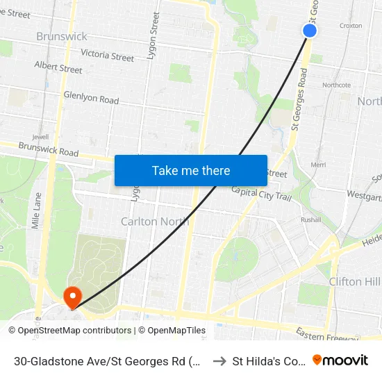 Gladstone Ave/St Georges Rd #30 to St Hilda's College map