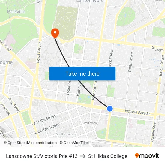 Lansdowne St/Victoria Pde #13 to St Hilda's College map
