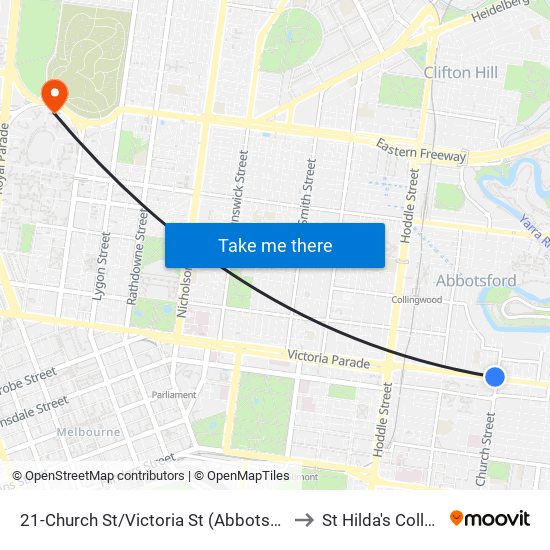 21-Church St/Victoria St (Abbotsford) to St Hilda's College map