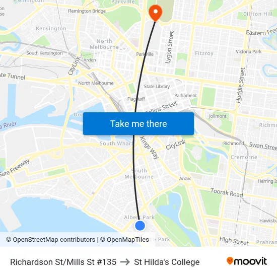 Richardson St/Mills St #135 to St Hilda's College map