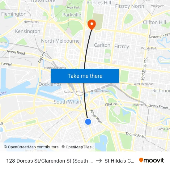 Dorcas St/Clarendon St #128 to St Hilda's College map