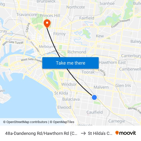 48a-Dandenong Rd/Hawthorn Rd (Caulfield North) to St Hilda's College map