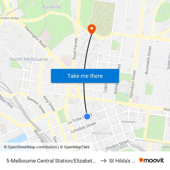 5-Melbourne Central Station/Elizabeth St (Melbourne City) to St Hilda's College map
