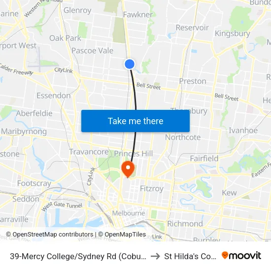 Mercy College/Sydney Rd #39 to St Hilda's College map