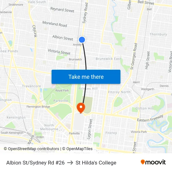 Albion St/Sydney Rd #26 to St Hilda's College map