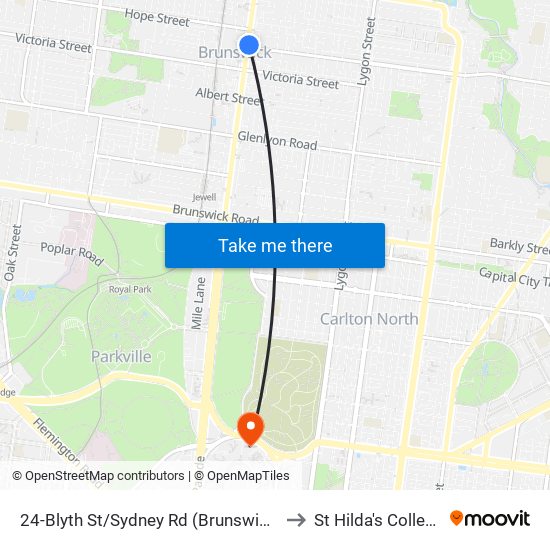 24-Blyth St/Sydney Rd (Brunswick) to St Hilda's College map