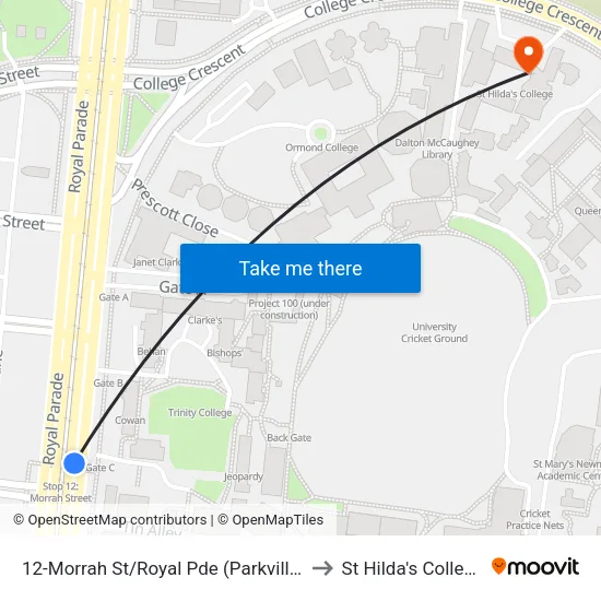 Morrah St/Royal Pde #12 to St Hilda's College map