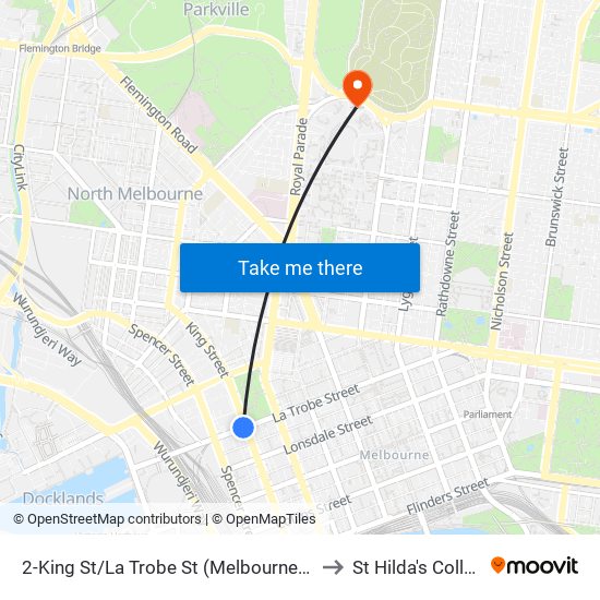 2-King St/La Trobe St (Melbourne City) to St Hilda's College map
